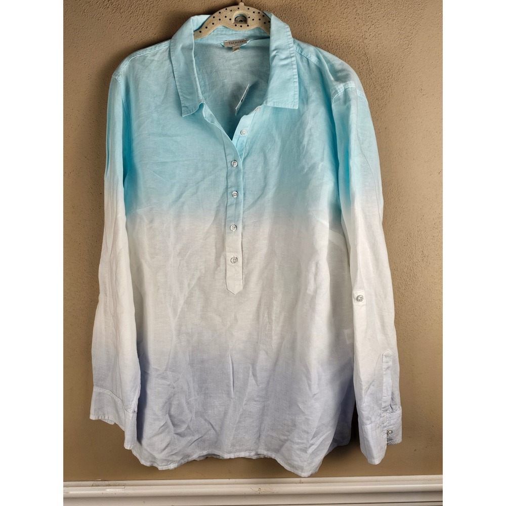 NWT Talbots Womens Dip Dye Button Detail‎ Linen Tunic Top XL